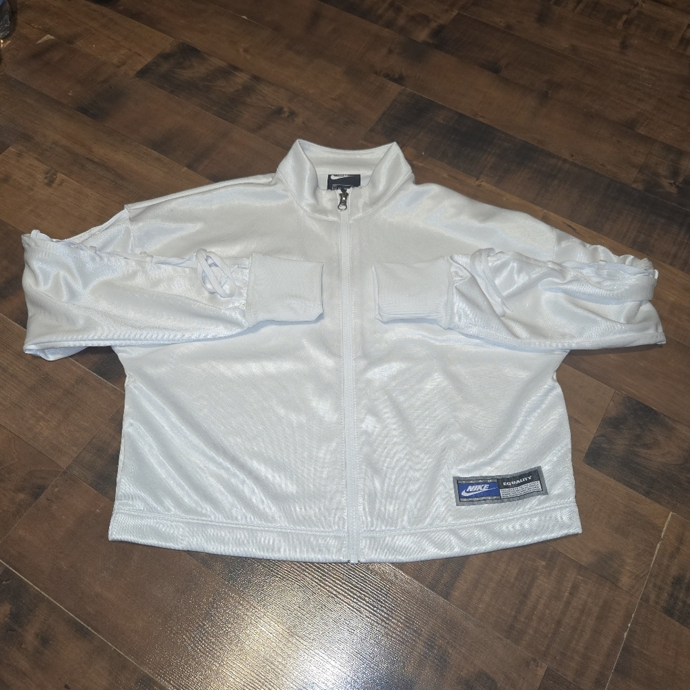Nike Womens Air Force 1 Track Jacket [XS] White Satin Lace Up Sleeve Streetwear